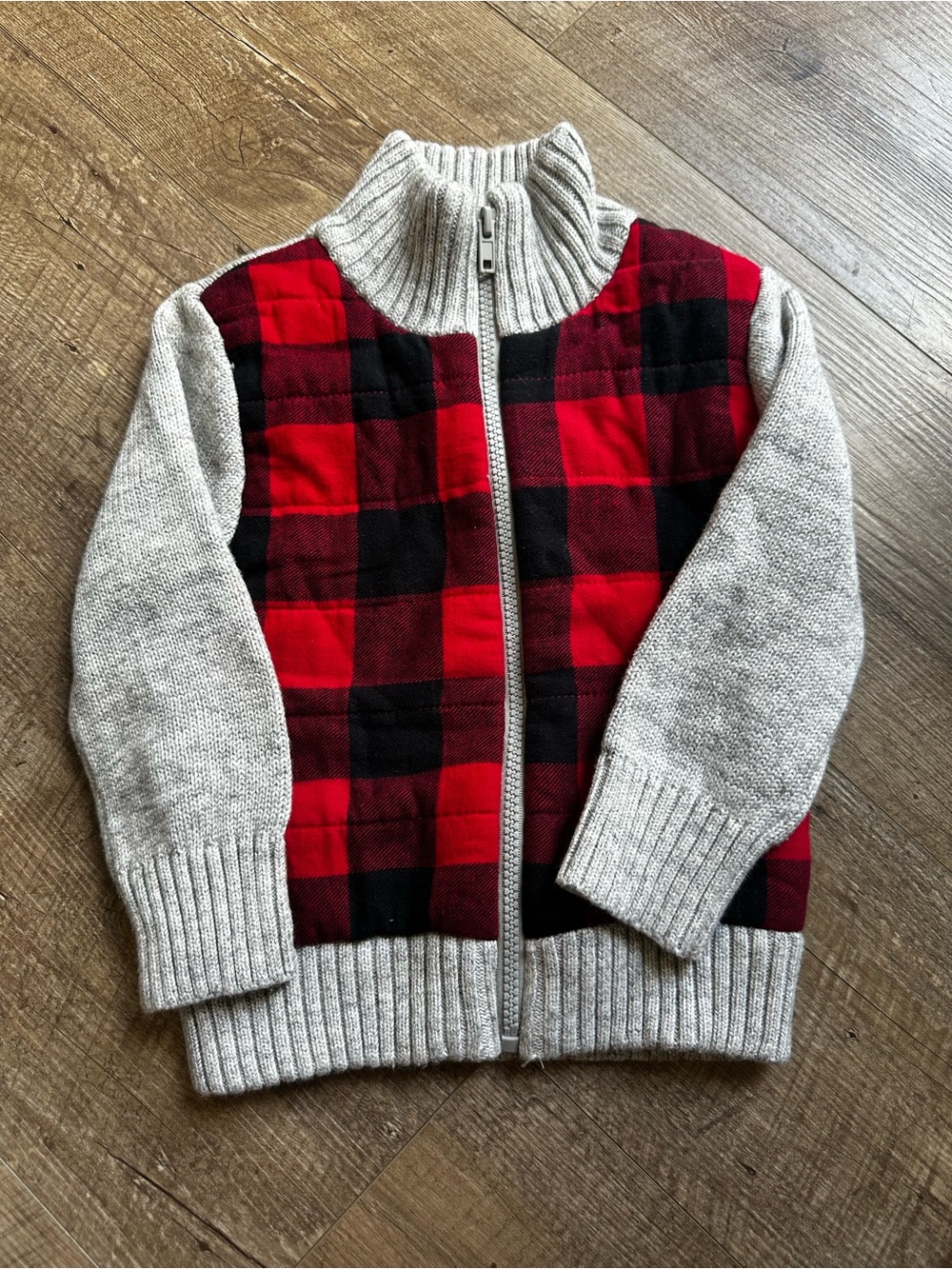 Cat & Jack Red and Black Plaid Zip Sweater Jacket